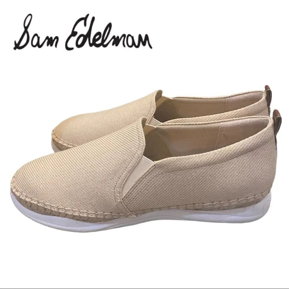 NEW Sam Edelman Cassie Women's Slip-on Espadrille Khaki Gold Sneakers 10